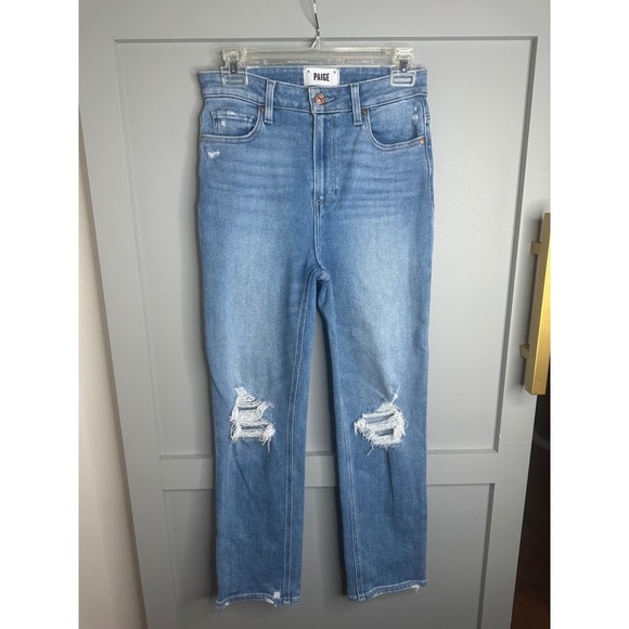 PAIGE Stella Crop Jeans Women's Size 26 Light Wash Distressed Straight Leg‎